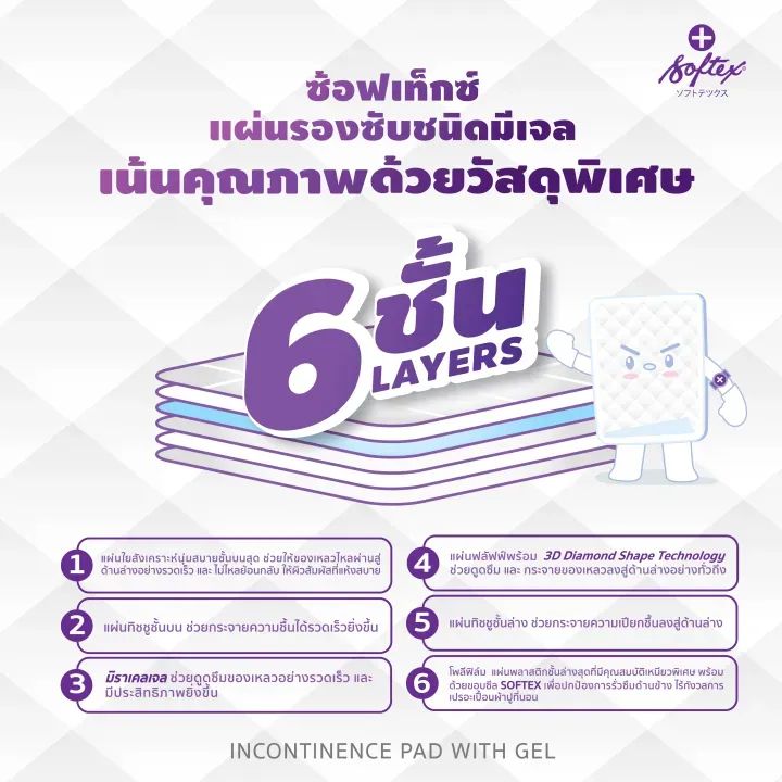 ซอฟเท็กซ์ แผ่นรองซับ ขนาดใหญ่ 10 ชิ้น