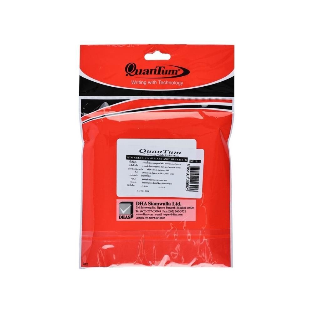 ควอนตั้มปากกาเจลลูลอยด์ 0.5น้ำเงิน แพ็ค 12 (คละแบบ)