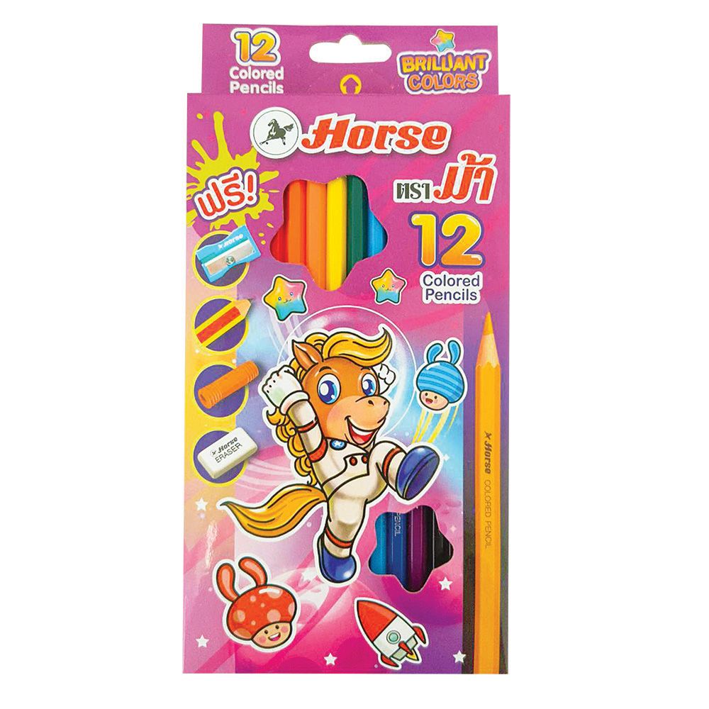 HORSE LONG COLORED PENCILS 12 COLORS BRILLIANT COLORS