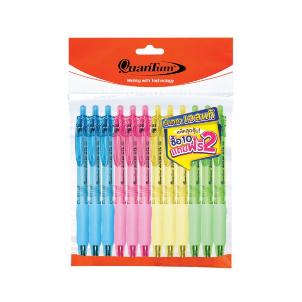 QUANTUM PEN GEL JUMBO MIXED COLORS 0.5 MM PACK 10 FREE 2