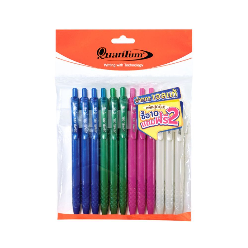 QUANTUM PEN GEL JEWEL MIXED COLORS 0.7 MM PACK 10 FREE 2