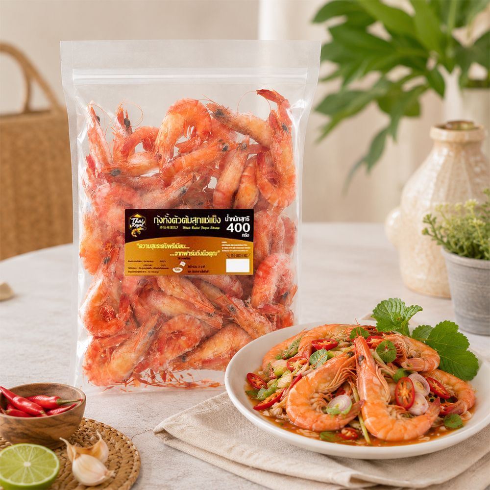 ไทย รอยัล กุ้งทั้งตัวต้มสุกแช่แข็ง 400 กรัม