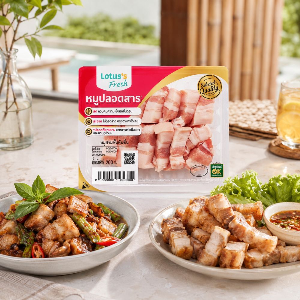 โลตัส หมูสามชั้นหั่นชิ้น 200 กรัม