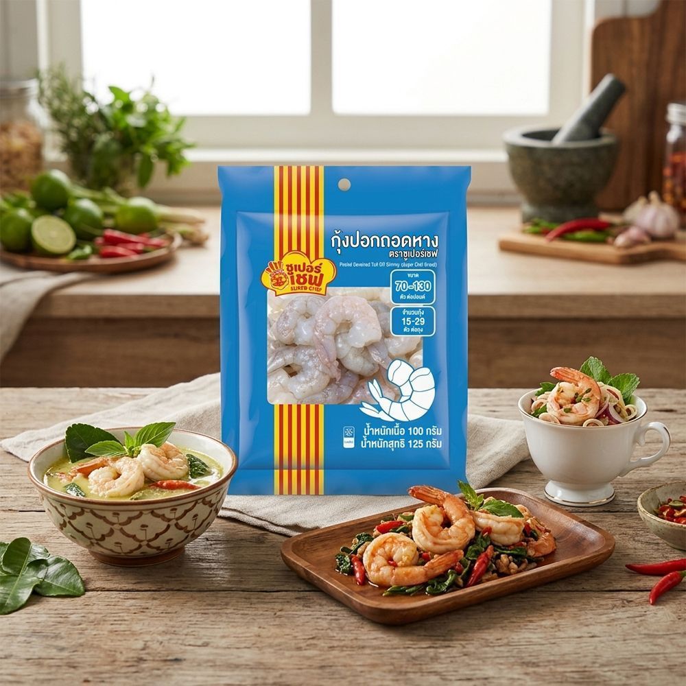 ซูเปอร์เชฟ กุ้งปอกถอดหาง ไซส์ 70-130/ปอนด์ 125 กรัม