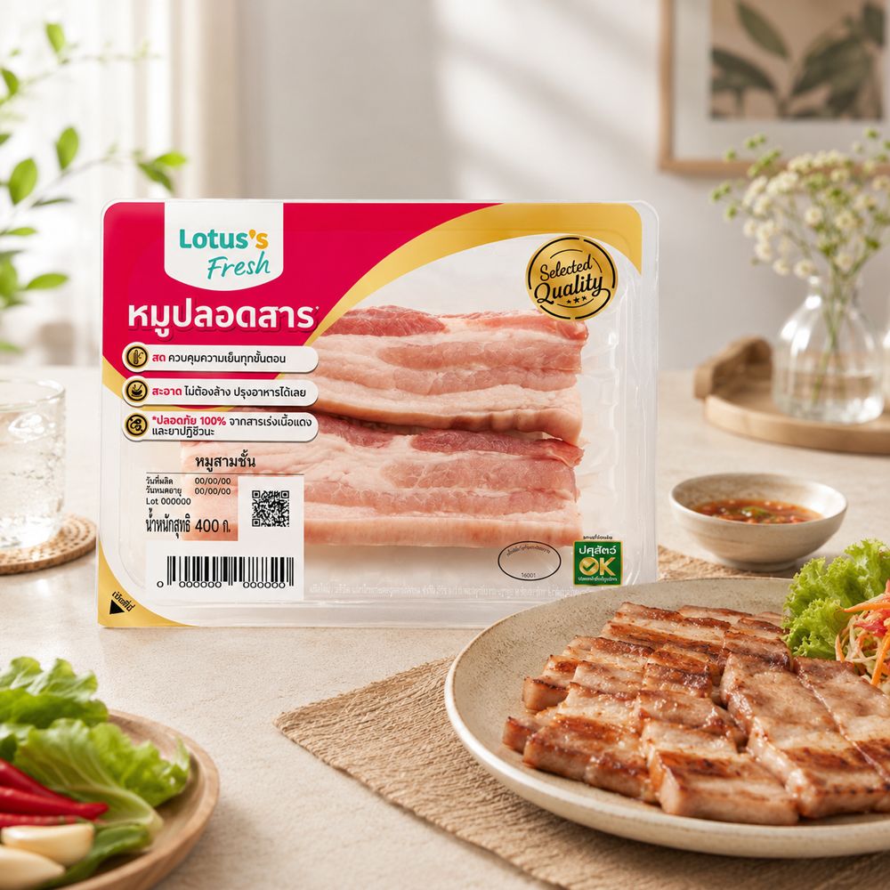 โลตัส หมูสามชั้น 400 กรัม
