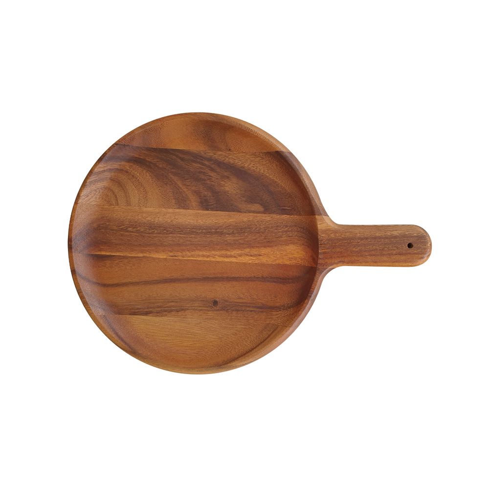 WOODEN ROUND TRAY WITH HANDLE DIA 10INCH