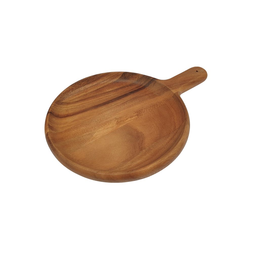 WOODEN ROUND TRAY WITH HANDLE DIA 10INCH