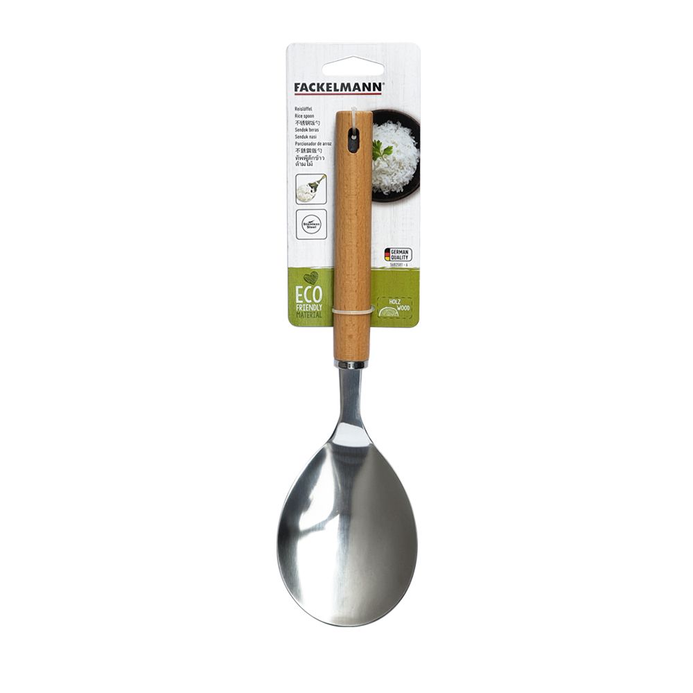 แฟคเคลมานทัพพีสแตนเลสด้ามไม้