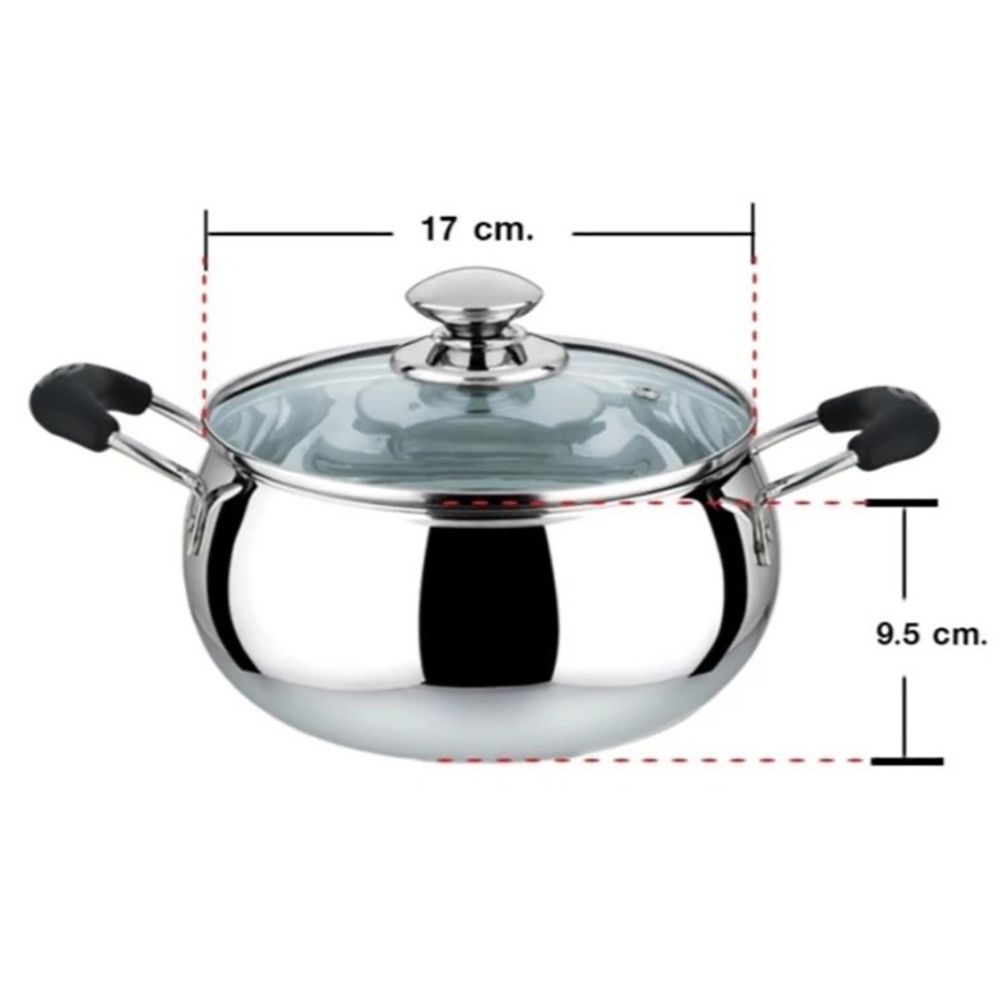 หม้อสแตนเลส2หูฝาแก้วสี เขียว17CM#POT114
