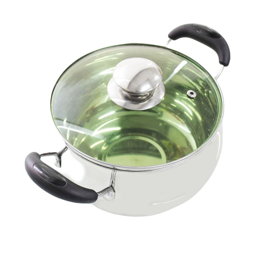 หม้อสแตนเลส2หูฝาแก้วสี เขียว17CM#POT114