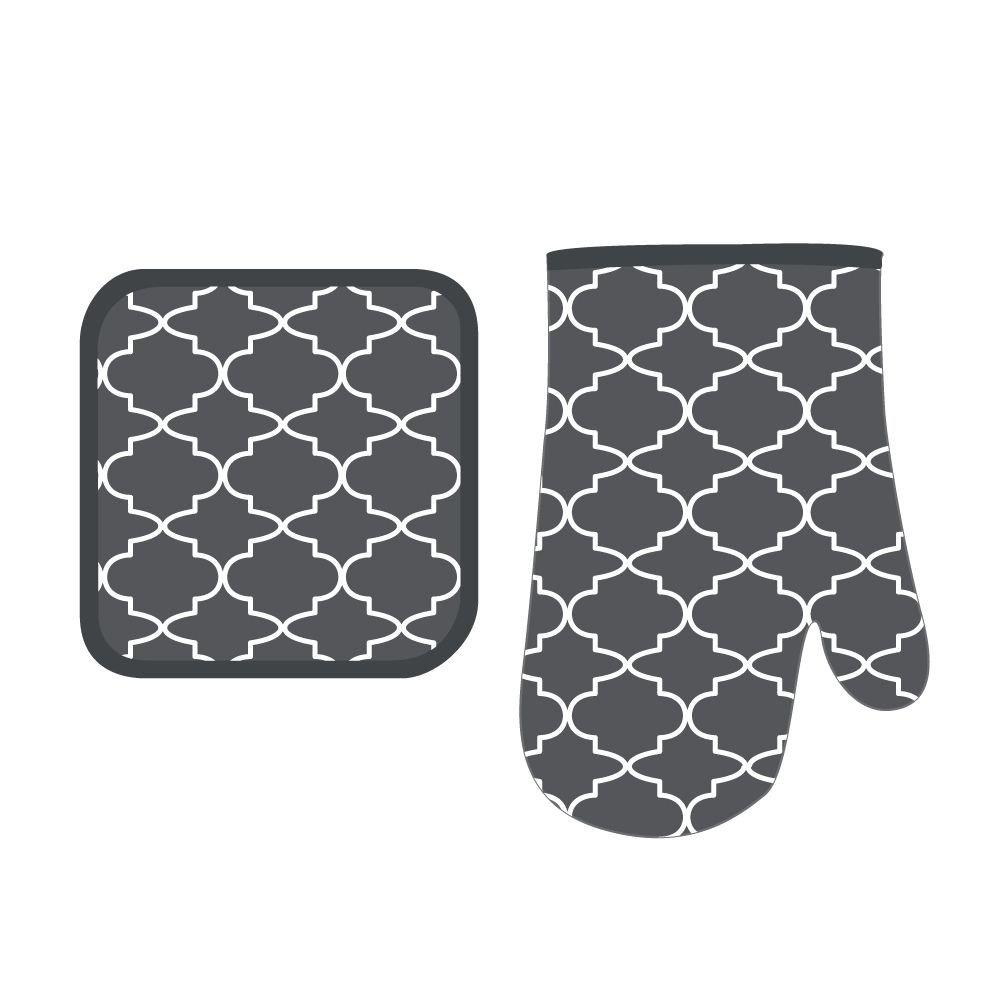 โมเมนโต ถุงมือจับของร้อนพิมพ์ลายสีเทา