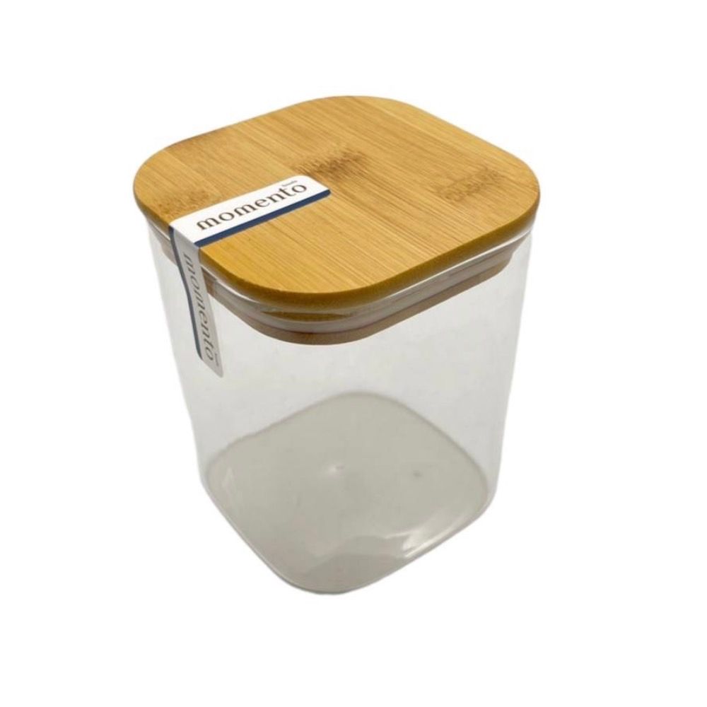 โมเมนโต โหลแก้วทรงเหลี่ยมมีฝาปิดไม้800มล