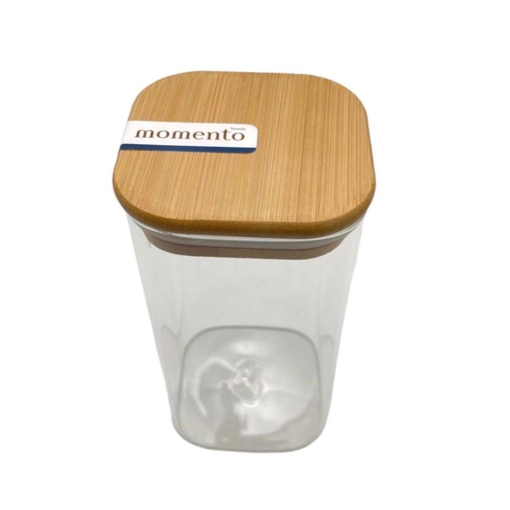 โมเมนโตโหลแก้วทรงเหลี่ยมมีฝาปิดไม้1200มล