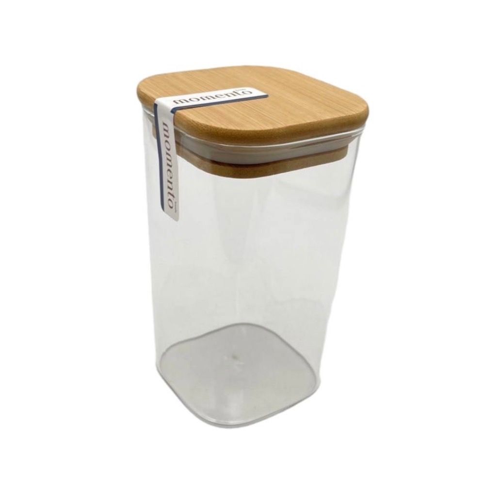 โมเมนโตโหลแก้วทรงเหลี่ยมมีฝาปิดไม้1200มล