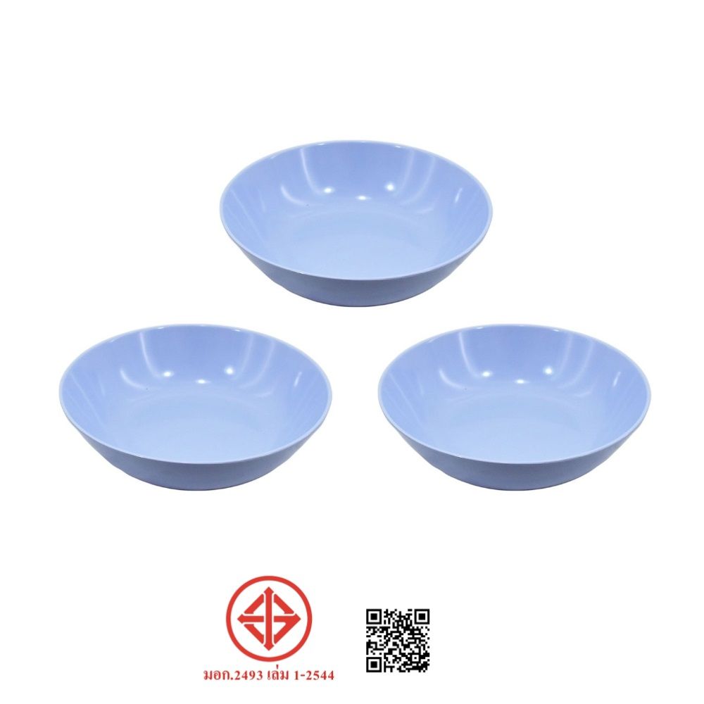 ชามกลมใบบัว ABS สีฟ้า 6 นิ้ว แพ็ค 3 ชิ้น