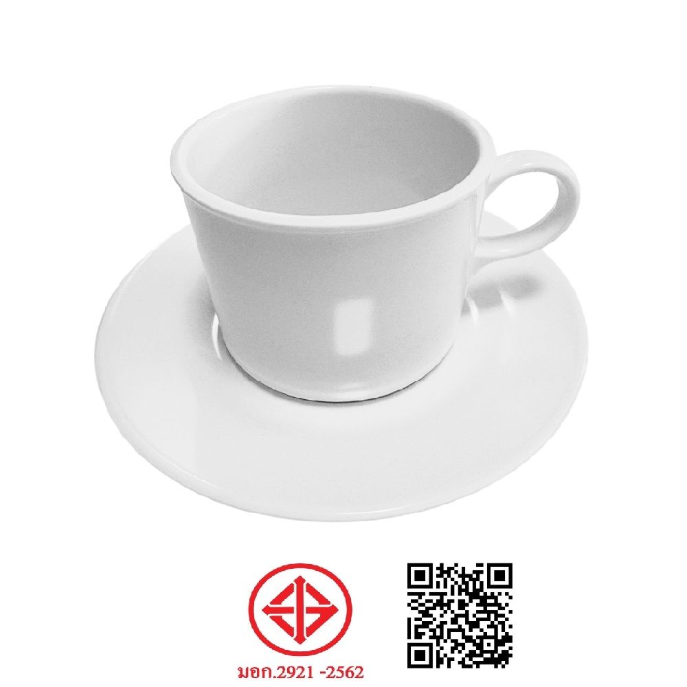 ถ้วยกาแฟ เมลามีน สีขาว พร้อมจานรอง