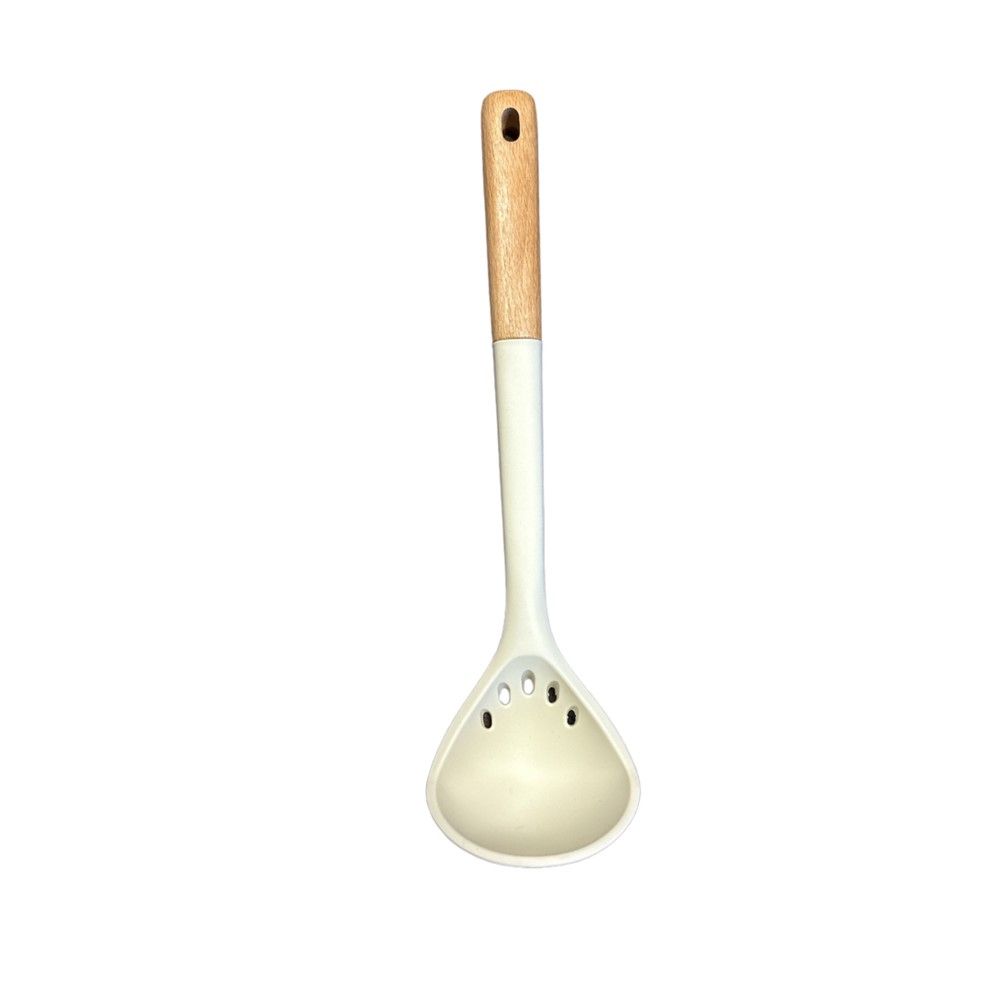 SILICONE DIPPER WOODEN HANDLE OFF WHITE