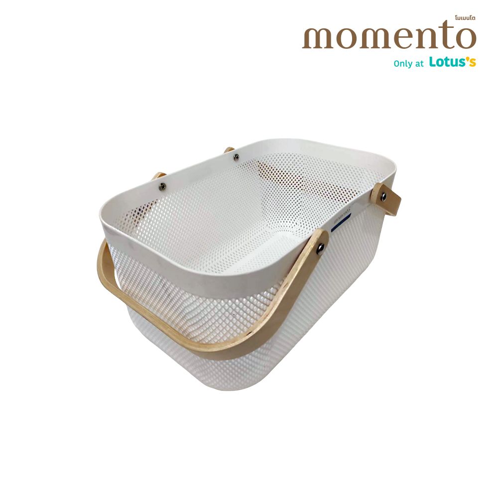 โมเมนโต ตะกร้าพลาสติก อเนกประสงค์หูหิ้วไม้ 40ซม.