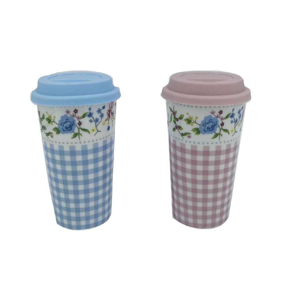 แก้วคู่เซรามิค พร้อมฝาซิลิโคน 380 มล. แพ็ค 2 (คละแบบ)