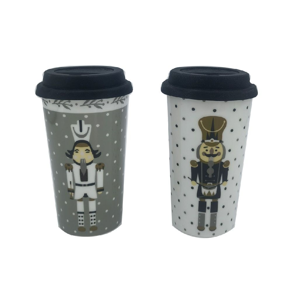 แก้วคู่เซรามิค พร้อมฝาซิลิโคน 380 มล. แพ็ค 2 (คละแบบ)