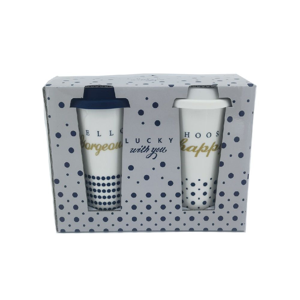 แก้วคู่เซรามิค พร้อมฝาซิลิโคน 380 มล. แพ็ค 2 (คละแบบ)