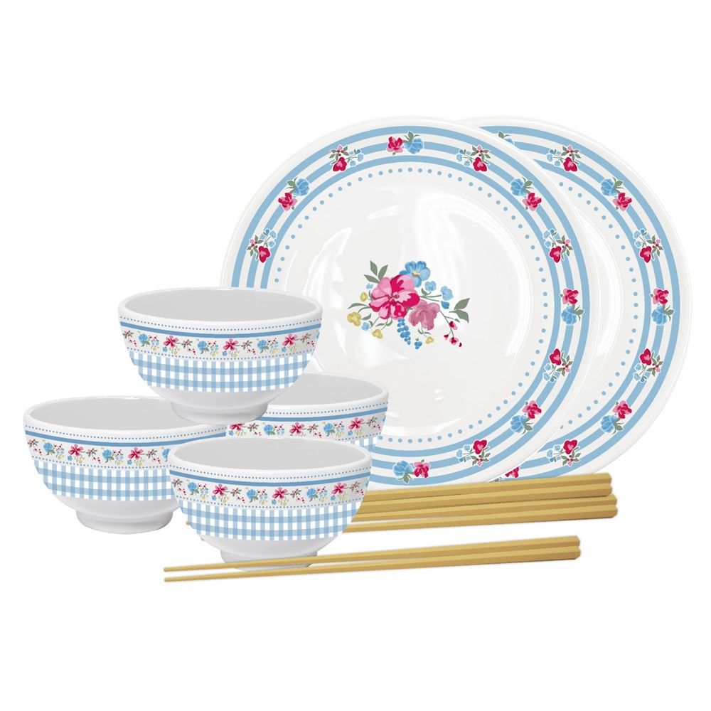 เซตจานชามเซรามิก 6 ชิ้นพร้อมตะเกียบ 4คู่(คละแบบ)