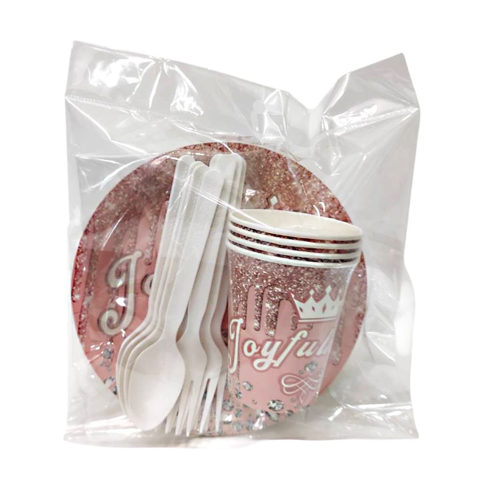 ชุดจานปาร์ตี้ลายกลิตเตอร์สีชมพู แพ็ค 4