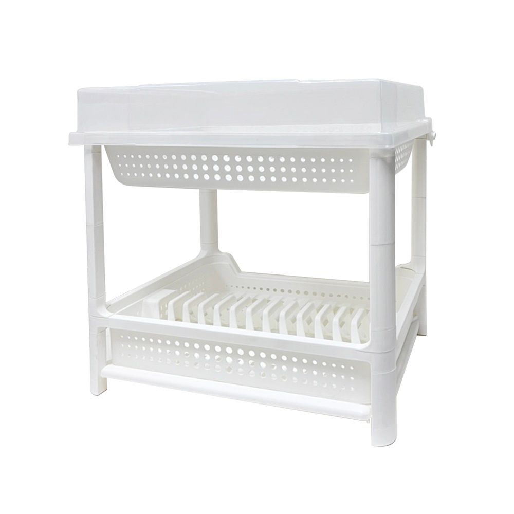 DKW 2 TIER DISH DRAINER W/COVER WHITE
