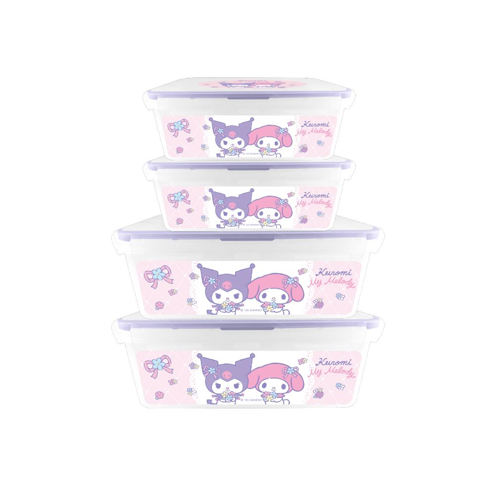 กล่องอาหารพลาสติก ซานริโอ พร้อมฝา 4 ชิ้น (คละแบบ)