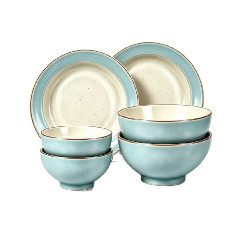 CERAMIC PLATE AND BOWL SET BLUE 6 PCS