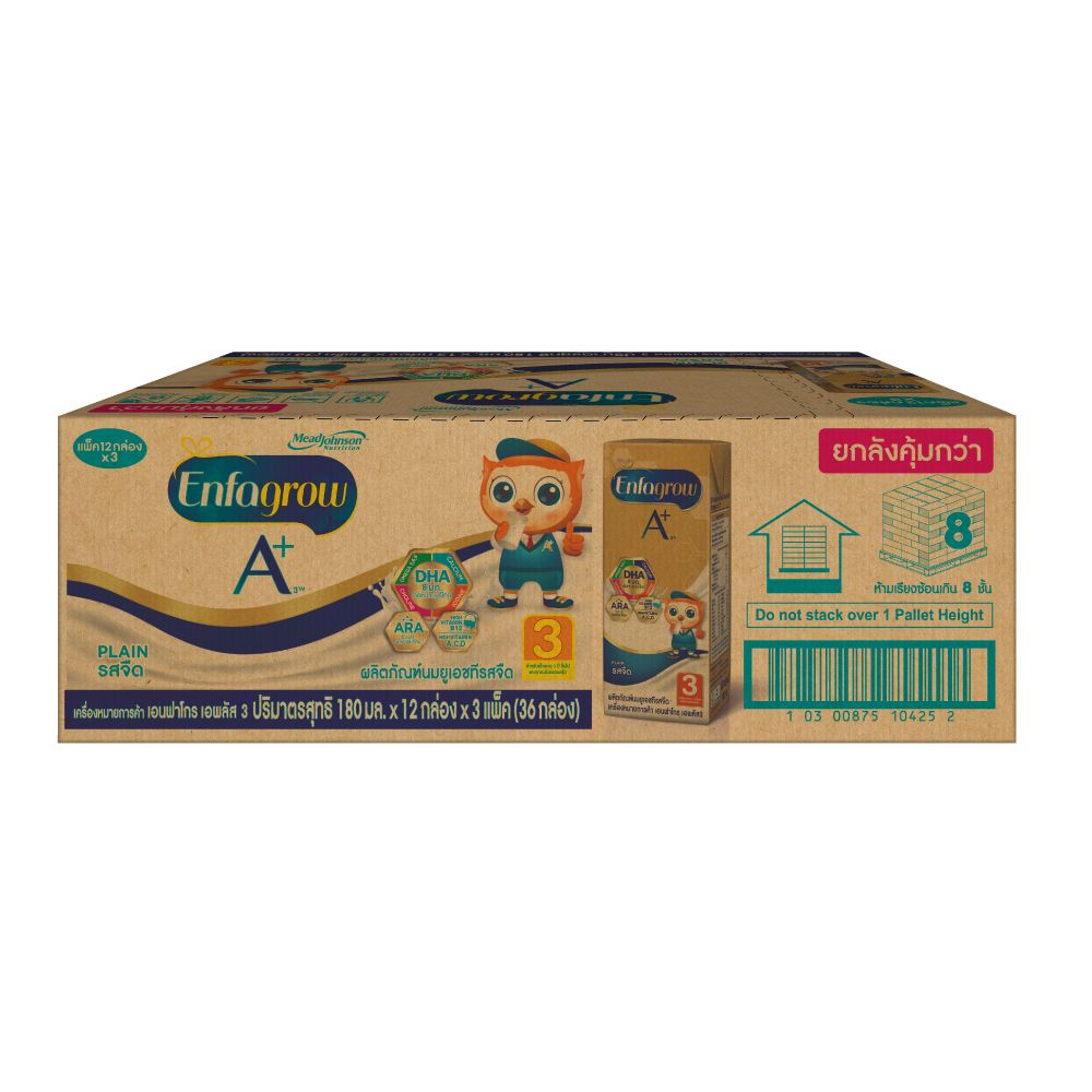 เอนฟาโกร นมยูเอชที เอพลัส สูตร 3 รสจืด 180 มล. แพ็ค 36