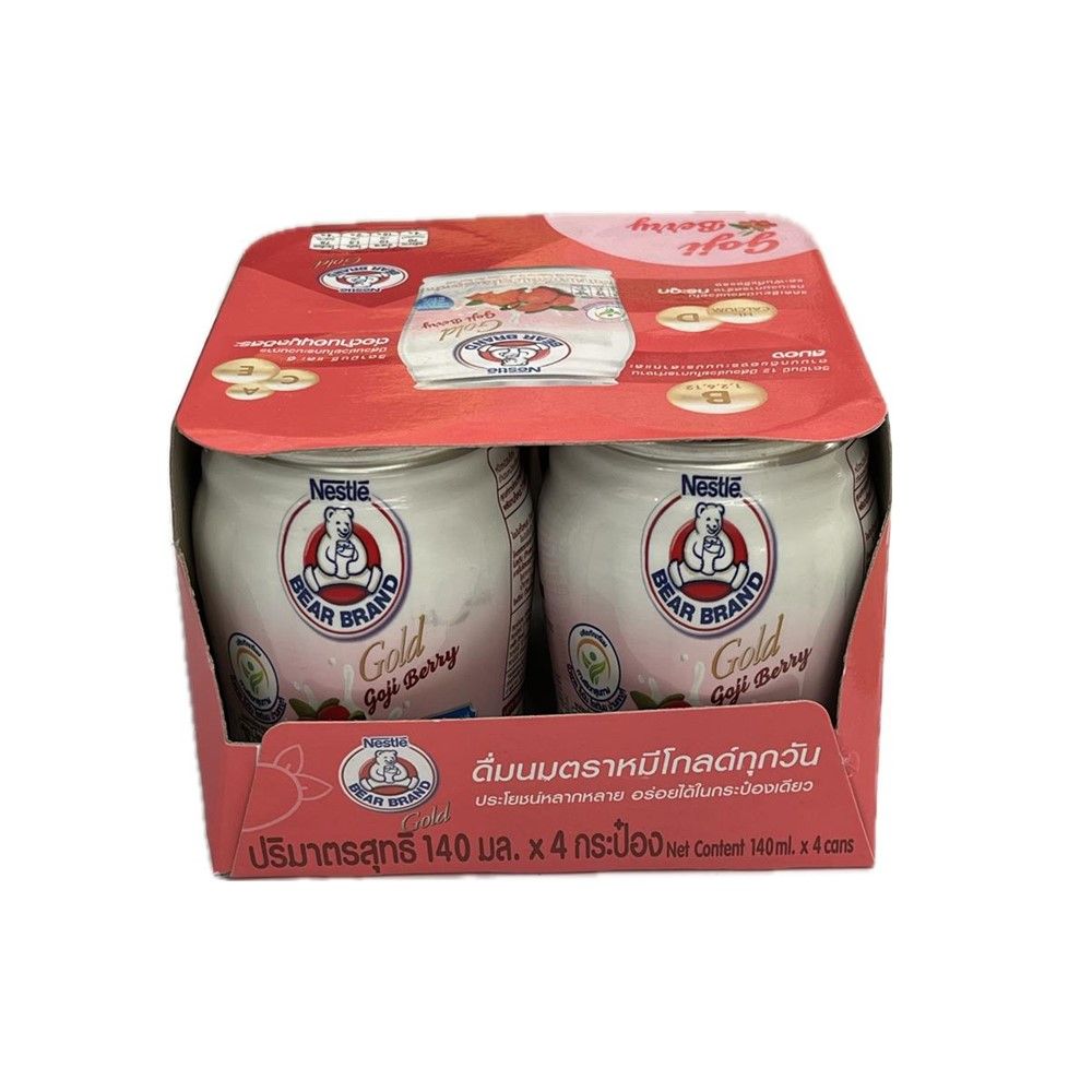ตราหมี โกลด์ นมสเตอริไลส์ ไขมันต่ำ โกจิเบอร์รี่ 140 แพ็ค 4