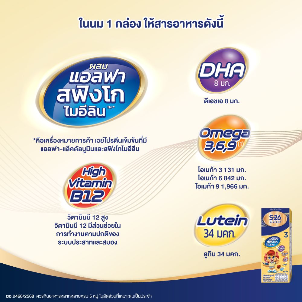 เอส-26 นมยูเอชที โกลด์ โปร สูตร 3 180 มล. แพ็ค 12