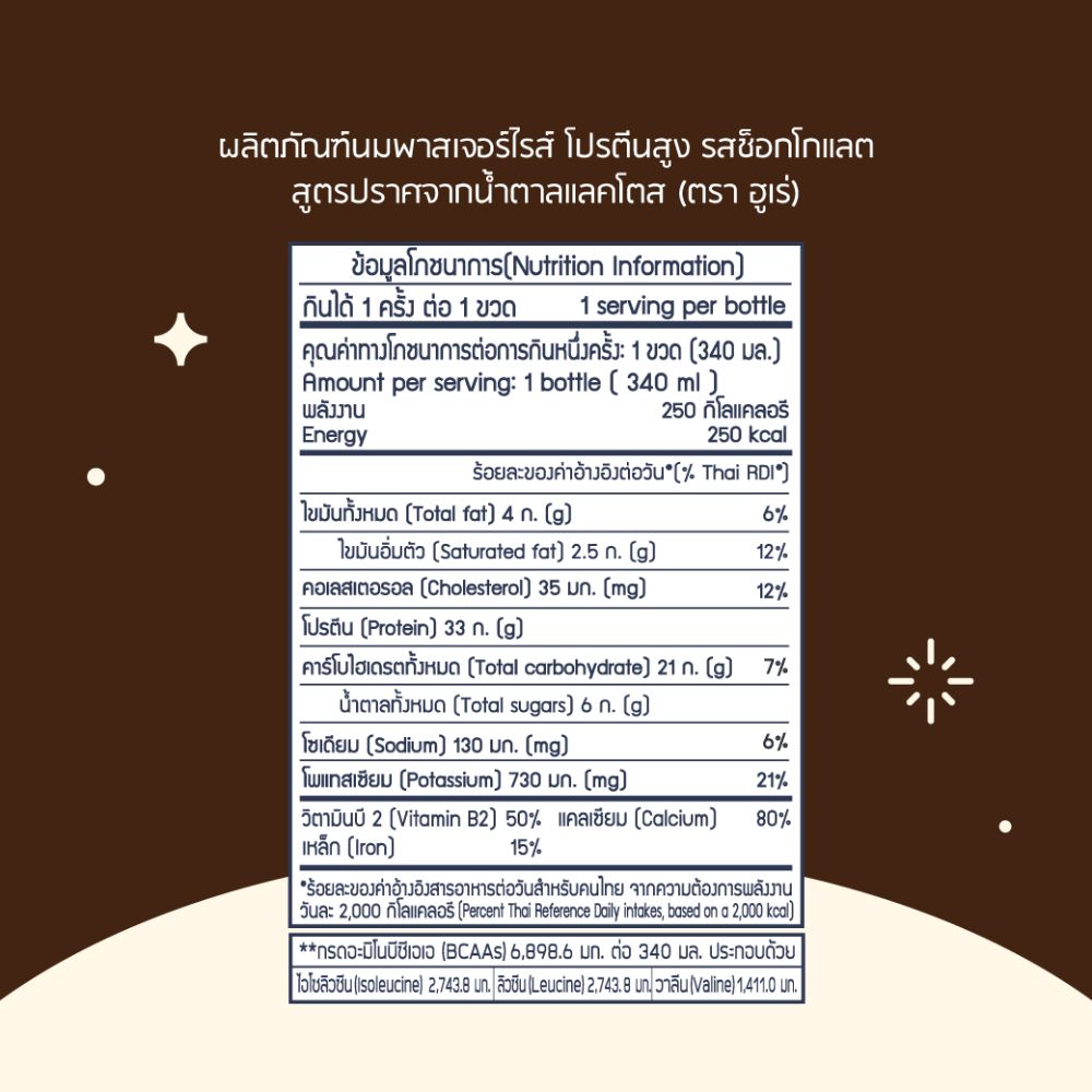 ฮูเร่ นมโปรตีนเชค แลคโตสฟรี รสช็อกโกแลต 340 มล.