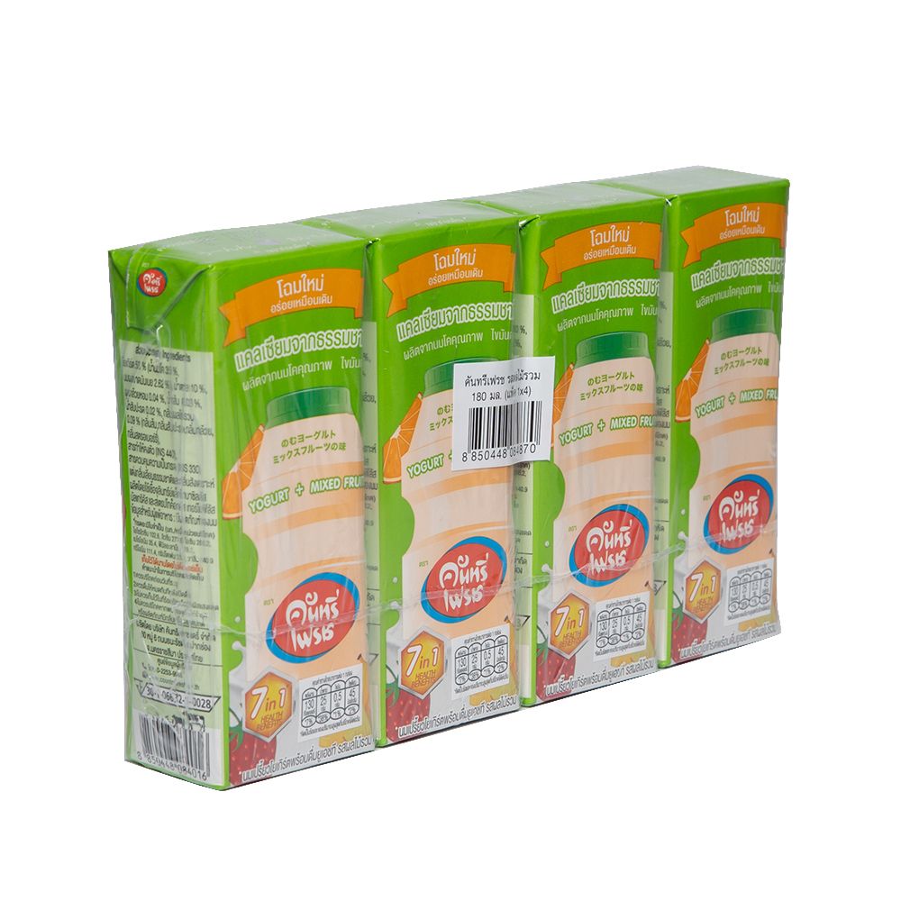 คันทรีเฟรซ นมเปรี้ยว รสผลไม้รวม 180 มล. แพ็ค 4