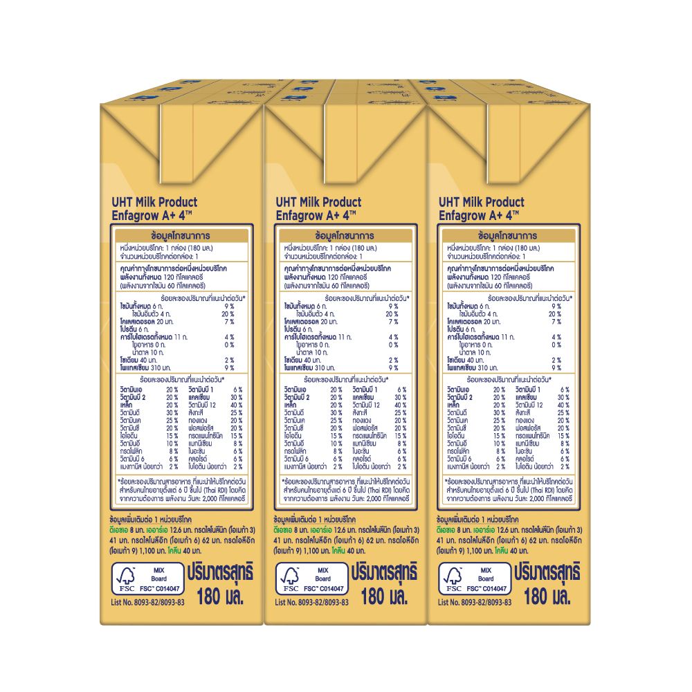 เอนฟาโกร นมยูเอชที เอพลัส สูตร 4 รสจืด 180 มล. แพ็ค 12