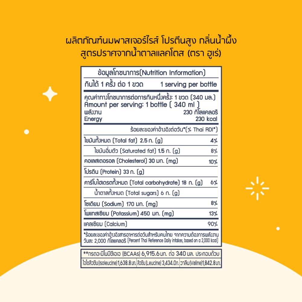 ฮูเร่ นมโปรตีนเชค แลคโตสฟรี กลิ่นน้ำผึ้ง 340 มล.