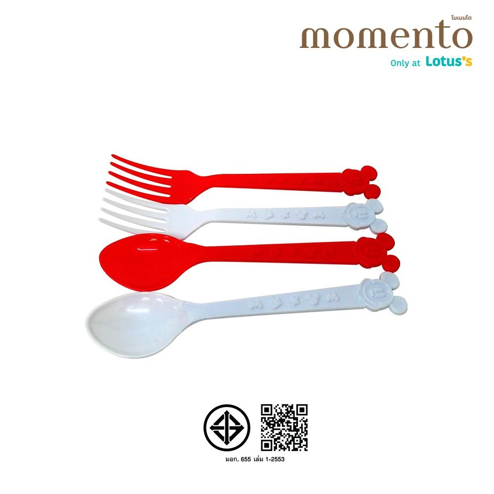 โมเมนโต ช้อนและส้อม ด้ามมิกกี้ 19 ซม. 4 ชิ้น