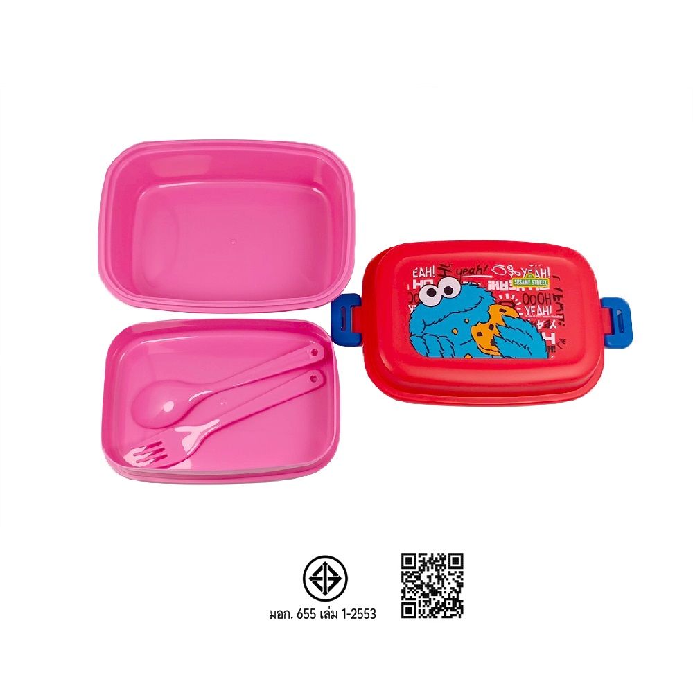 กล่องอาหารพลาสติก SESAME STREET 2ชั้น+ช้อน (คละแบบ)
