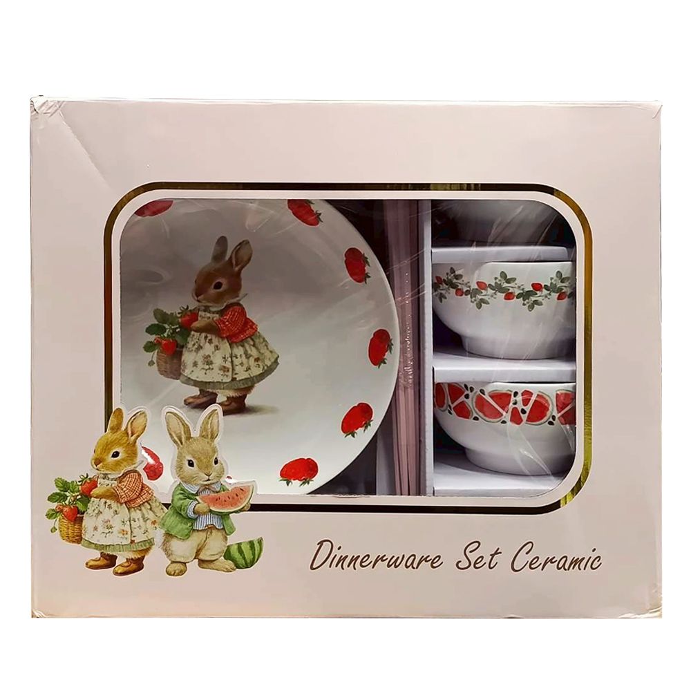 เซตจานชามเซรามิก 6 ชิ้นพร้อมตะเกียบ 4 คู่ (คละแบบ)