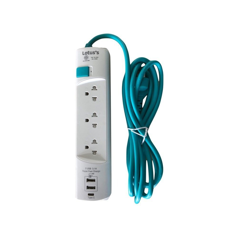 LOTUSS ปลั๊กไฟ 3ช่อง1สวิทซ์ 2USB 1C FAST 3M