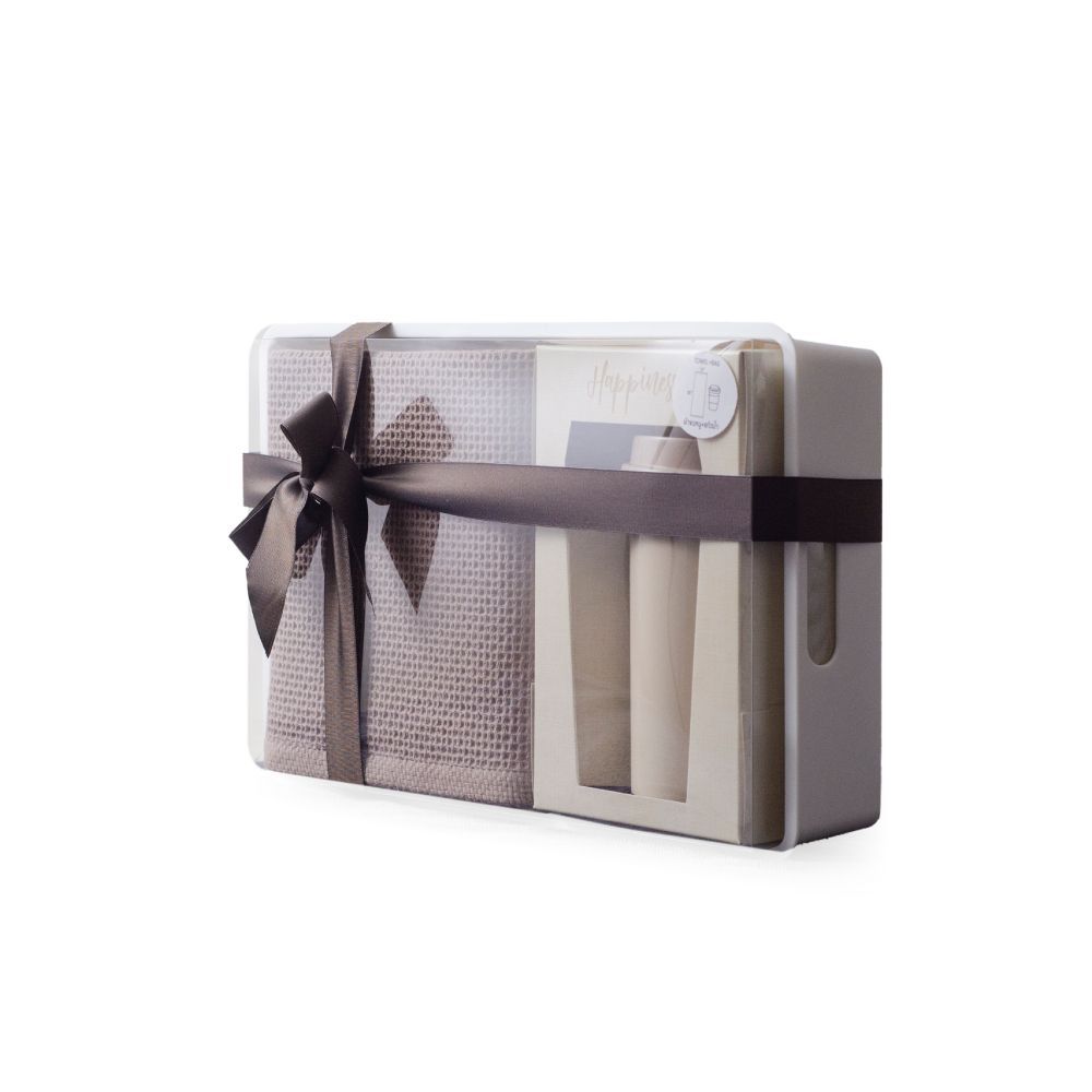 GIFT SET ผ้าขนหนูวาฟเฟิล13X35นิ้ว+แก้วน้ำ