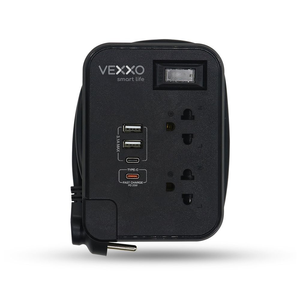 VOX ปลั๊กพกพา 1สวิตซ์ 2ช่อง 2USB 2TYPE C PD สีดำ