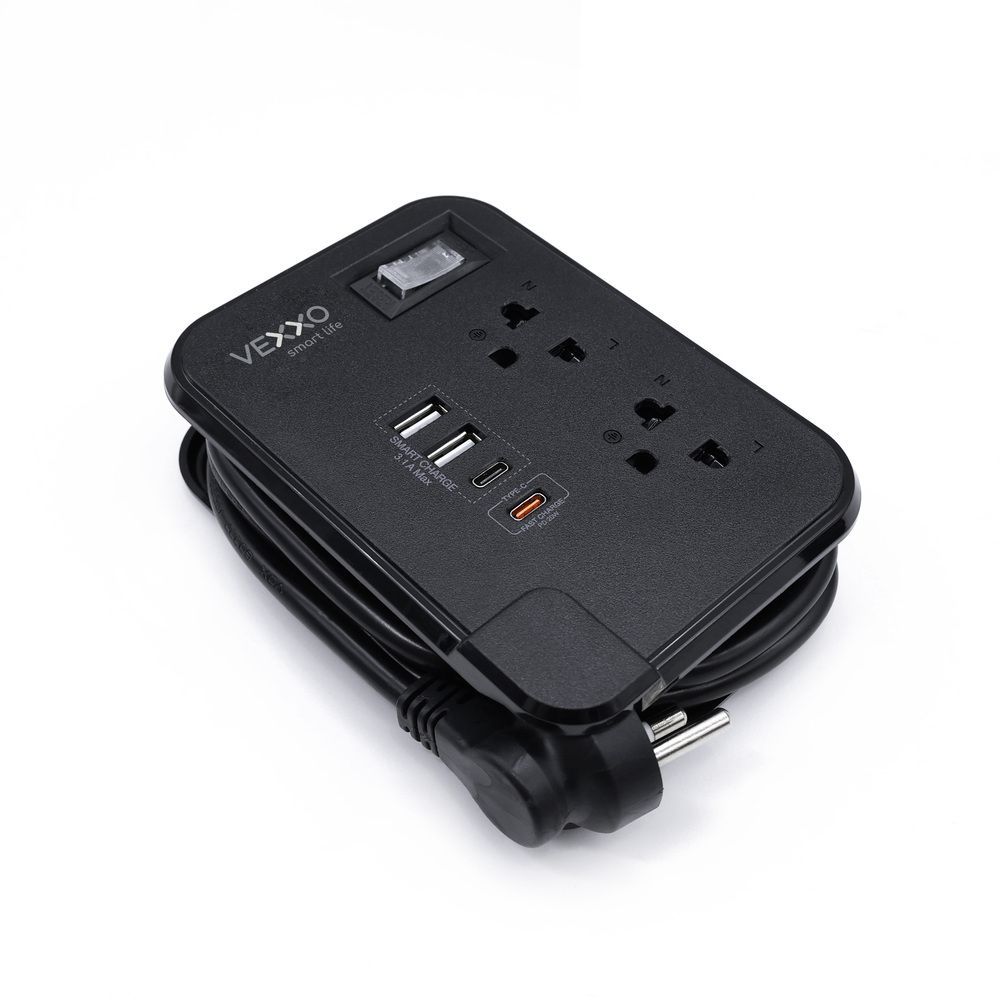 VOX ปลั๊กพกพา 1สวิตซ์ 2ช่อง 2USB 2TYPE C PD สีดำ