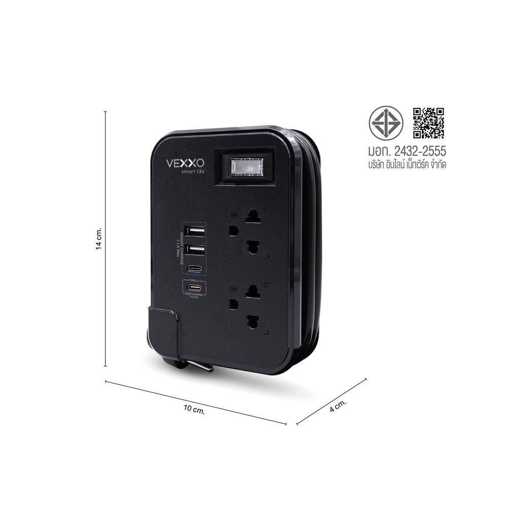 VOX ปลั๊กพกพา 1สวิตซ์ 2ช่อง 2USB 2TYPE C PD สีดำ