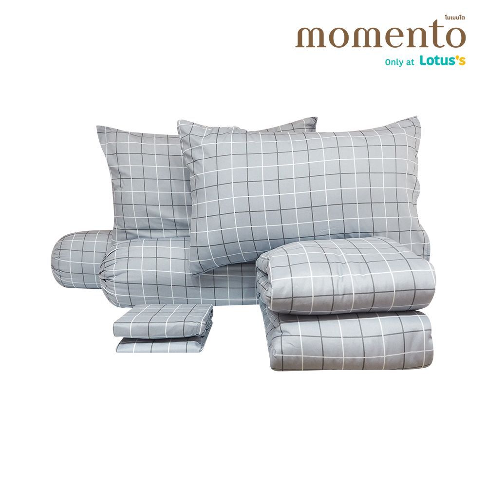 MOMENTO ผ้าปูไมโครตารางเทา 5 ฟุต + ผ้านวม