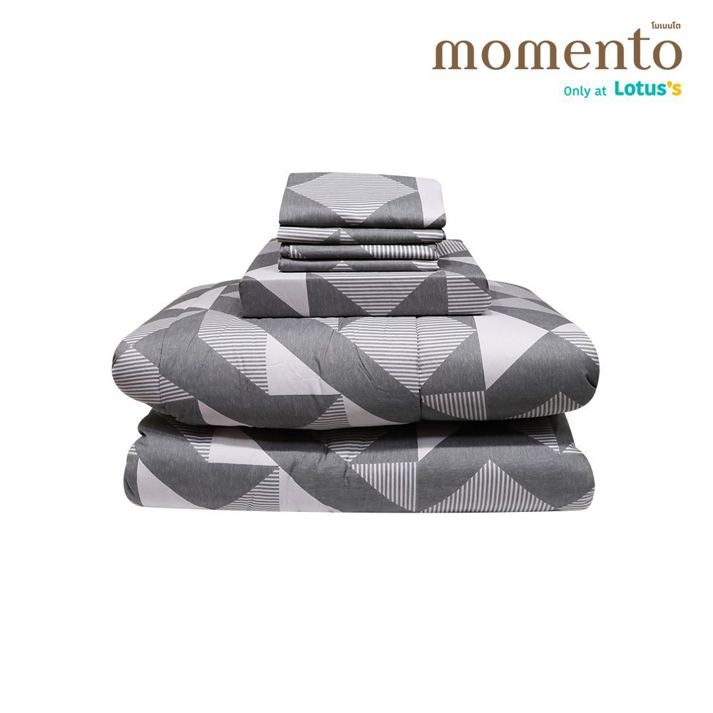 MOMENTO ผ้าปูเสมือนคอตตอนมินิมอลเทา 5 ฟุต + ผ้านวม