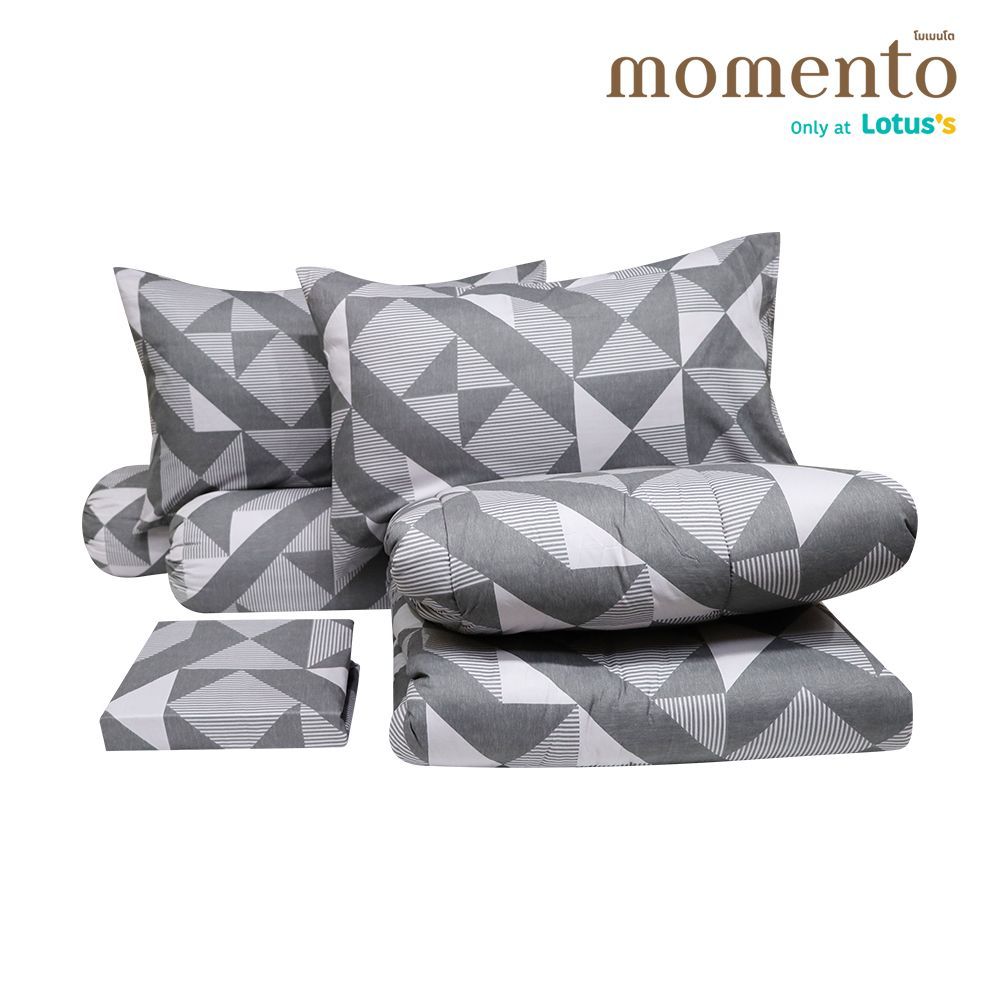 MOMENTO ผ้าปูเสมือนคอตตอนมินิมอลเทา 5 ฟุต + ผ้านวม