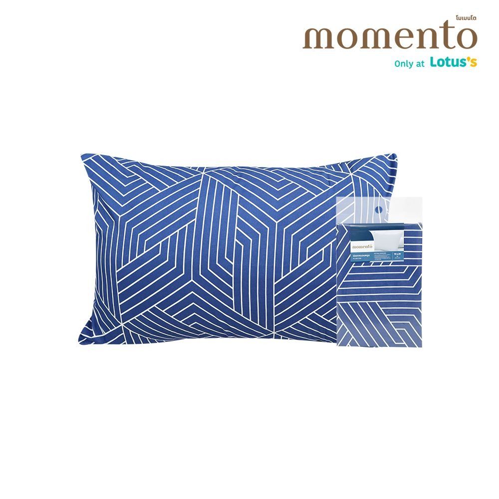 โมเมนโตปลอกหนุนเสมือนคอตตอนลายเส้น สีน้ำเงิน