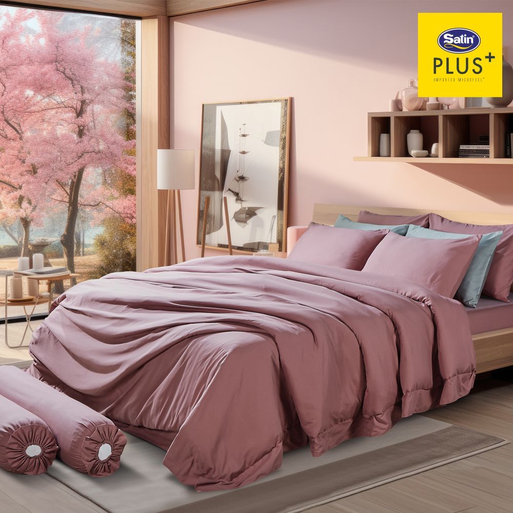 ซาตินพลัสผ้าปูสีชมพู PS024 6 ฟุต พร้อมผ้านวม 90X100 นิ้ว
